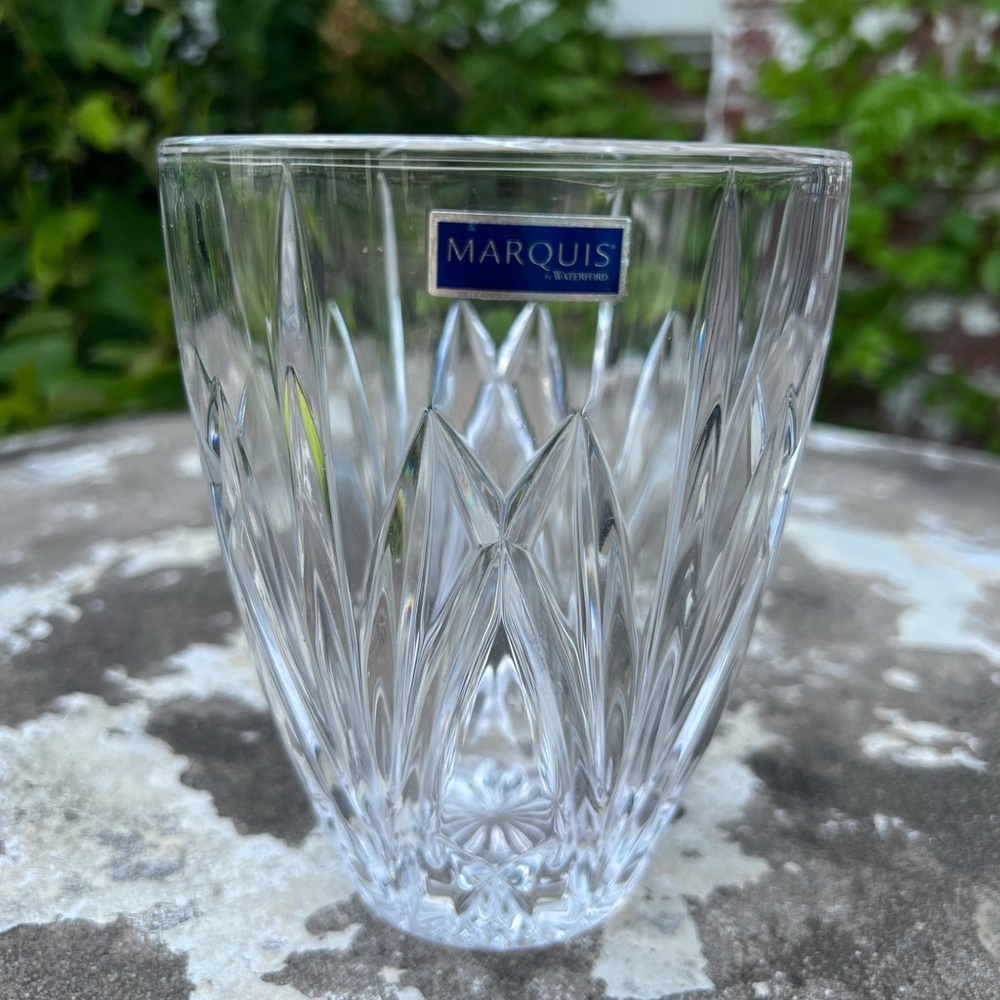Marquis by Waterford Crystal Vase Brookside Hurricane Engraved Waterford Bottom